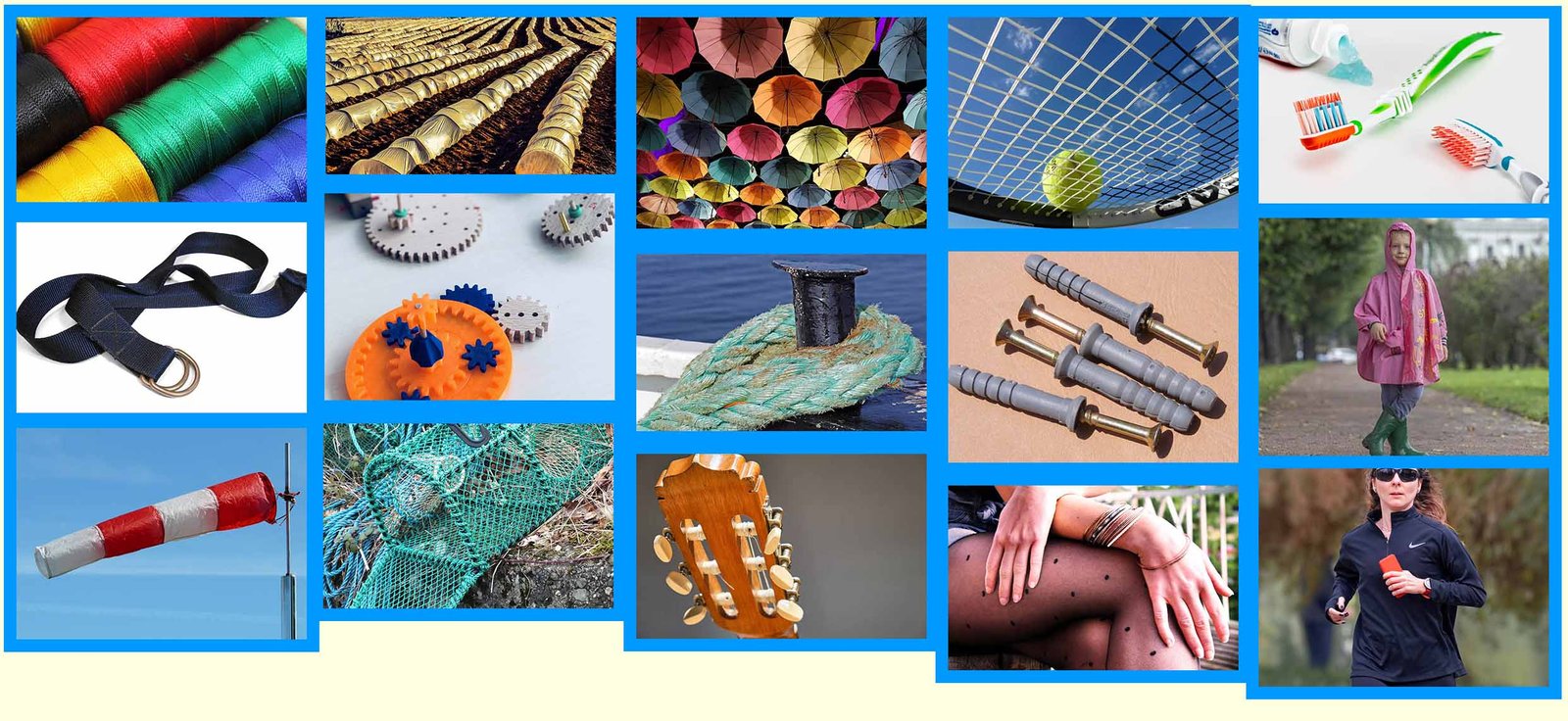 Photo montage of items made from nylon.